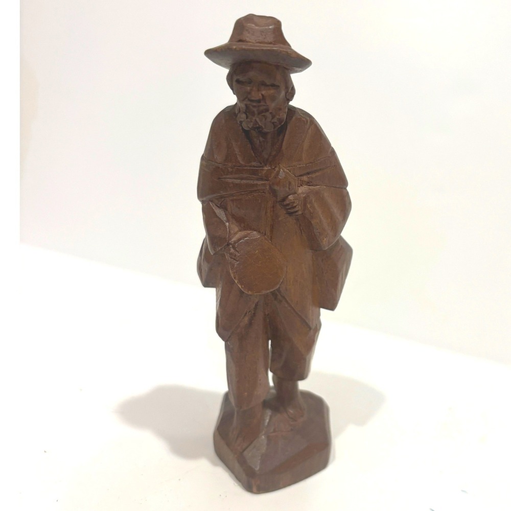 Vintage Hand Carved Wood Figurine Bearded Man South American Folk Art Statue
